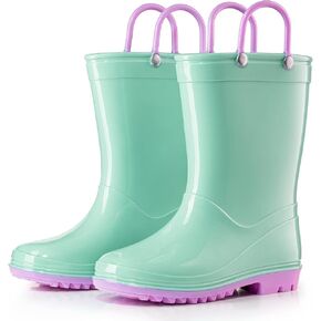 Puddle Play PVC Waterproof Rainboots - Green and Purple - Easy-on Size 4 Toddler