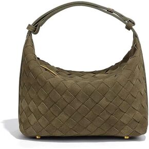 Luxurious Suede Slouch Hobo Bag for Women Woven Leather Shoulder Bags Top-Handle Purses