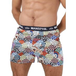 Mansphil المطبوعة الملاكم الحريري قصير للرجال ، Premium 6A الصف 22 Momme Mulberry Silk