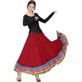 Women Ballroom Dance Skirt Swing High Waist Long Skirts Folkloric Mexican Flamenco Dance Skirt