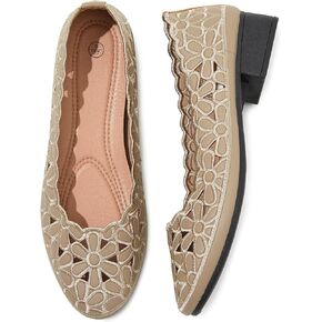 HEAWISH Women's Black Loafers Floral Ballet Flats Shoes,Pu Leather Dress Shoes with Heel Comfortable Slip on Loafer