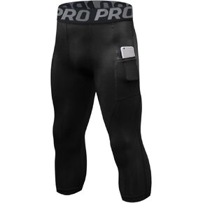 Compression Pants for Men 3/4 Capri Leggings Dry Fit Workout Running Athletic Gym Tights Bottom 3 Pack with Pockets