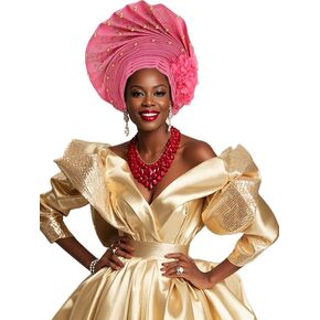 Africa Nigeria Headscarf Fashion Women Ankara Style Suitable For Church Wedding Party (White, 22.44in-22.83in Freely adjustable)