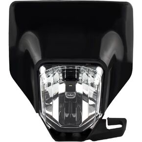PowerMotor Dirt Bike LED Head Light,Motorcycle H4 Headlight For FC FE TC FX TE TX 125 250 300 350 450 501 FE250 FC250 TC25 Enduro Dirt Bike Lamp Light(Black)
