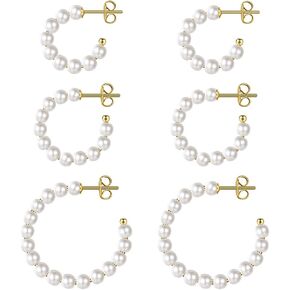 MUYAN Pearl Hoop Earrings for Women, Gold Plated Beaded Pearl Earrings Lightweight White Pearl Hoops