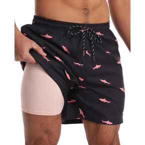 Mens Board Shorts with Pockets 5 inch Swim Trunks with Compression Liner, Quick Dry Beach Short Men Bathing Suits