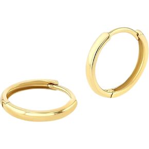14k Solid Yellow Gold Hoop Earrings for Women and Men - Small Pure Real and Thin Huggies, Hypoallergenic - Jewelry Gifts for Her/Him - Available in 4 Sizes