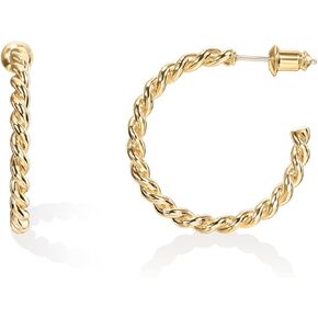 PAVOI 14K Gold Plated 2.5mm Twisted Rope Hoop Earrings for Women | Round Hoops Earrings