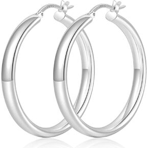 5mm Wide 925 Sterling Silver Hoop Earrings Hypoallergenic 14K Real Gold Plated Lightweight Big Hoop Earring for Women Oversize Large Silver Hoops Earring for Women 30/40/50/60/70mm