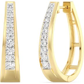 GILDED 14K Gold Plated Sterling Silver Hoop Earrings with Lab Grown Diamonds, Hinged Diamond Hoops for Women – Elegant Gold Hoops Jewelry