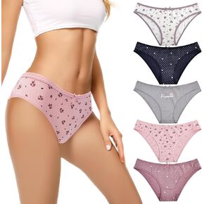 Women's Bikini Underwear Soft Breathable Cotton Briefs Ladies Panties Floral Print Difference Color Women's Panties 5-Pack (US, Alpha, 3X-Large, Regular, Regular, Multicolour-mixed-5pcs)