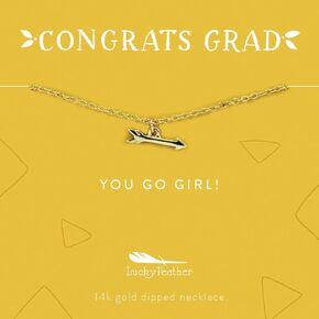 Lucky Feather College, High School Graduation Gifts for Her 2021-14k Gold, Sterling Silver Plated Congratulations Grad Necklace