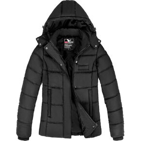 Women's Winter Down Coats, Black Short Warm Quilted Puffer Winter Jackets for Women Girl with Detachable Hood