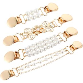 4pcs اللباس اللؤلؤ مقاطع 4 Style Back Cinch Clips مجموعة خمر سترة لؤلؤة بروش قميص قميص للنساء سترة كارديجان
