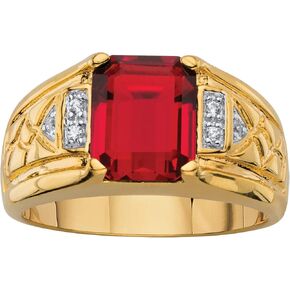 PalmBeach Men's Yellow Gold-plated Emerald Cut Genuine Red Garnet and Diamond Accent Ring Sizes 8-13