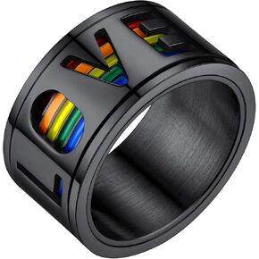 FaithHeart LGBT Pride Rainbow Fidget Rings, Stainless Steel/18K Gold Plated Love is Love Jewelry for Men Women Personalized Customize