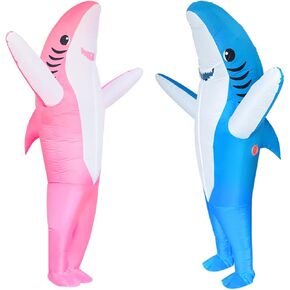 Poptrend Couples Inflatable Shark Costume for Adults Funny Halloween Blow Up Costumes His and Hers Cosplay Duo Costumes 2 Packs