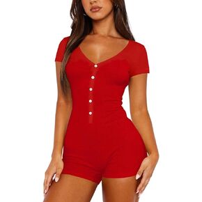 Dressmine Women's Short Sleeve Romper Summer V Neck One Piece Jumpsuit Sexy Pajamas Bodycon Bodysuit in Saudi Arabia