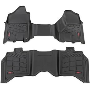 Rough Country Sure-Fit Floor Mats for Ram 2500/3500 (2019-2024) Crew Cab with Front Bench Seat - Waterproof, Non-Slip Flexible Floor Mat, Front & Rear Set