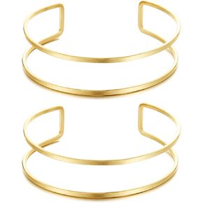 BOMAIL 2Pcs Gold Arm Cuff Bracelets for Women Open Adjustable Upper Arm Bangle Adjustable Coil Swirl Armlet Armband Set Minimalist Upper Arm Cuff Jewelry