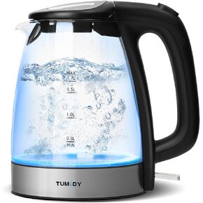 Glass Electric Kettle, TUMIDY 1.7L 1500W Fast Boiling Hot Water Boiler Auto-Shutoff and Boil-Dry Protection, LED Lights, Comfy Touch Handle Wide Opening Cordless Tea Heater making Tea Coffee, Black in Saudi Arabia