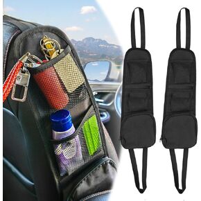 2 PCS Car Seat Side Organizer, Multifunctional Stuff Holder with Mesh Net Pocket, Auto Seat Storage Hanging Bag For Cars, SUVs, Trucks. Can Hold Mobile Phone, Wallet, Glasses (Black)