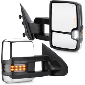 Youxmoto Towing Mirrors 14-18 for Chevy for GMC; Sierra Silverado 1500/ 2500HD/ 3500HD 2014 2015 2016 2017 2018 Pickup Truck Tow Mirrors W/Smoke-Turn Signal; Heated; Chrome