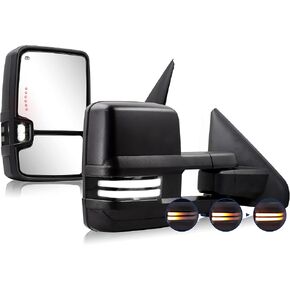 Switchback Towing Mirror Compatible with 2002-2008 Dodge Ram 1500 2500 3500 Tow Mirrors Power Adjusted Glass Heated with Turn Signal & Running Light Puddle Lamp Extendable (Smoke lens)