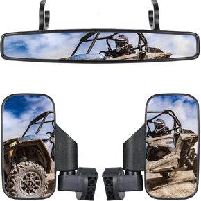 UTV Side Mirrors And UTV Center Mirror for 1.75" and 2" Roll Bar, Adjustable Break Away Compatible with Polaris RZR 900 1000 Can Am Commander Mule Pioneer Wildcat CFMOTO
