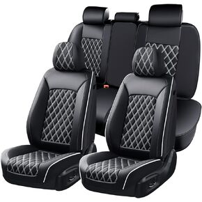 Huidasource Leather Car Seat Covers Full Set, Automotive Car Seat Cushion Protector, Universal Fit Front & Split Bench Rear, Airbag Compatible, for Most Cars,Vans,Trucks, SUVs(Full Set/Black&Blue)