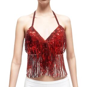 Zuypsk Women's Sequin Bra Berly Dance Tassel Halter Top Festival Rafes Party Club Club Club