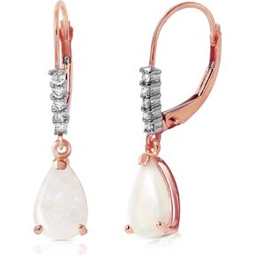 14k Solid Rose Gold Leverback Earrings with Natural Diamonds & Opals