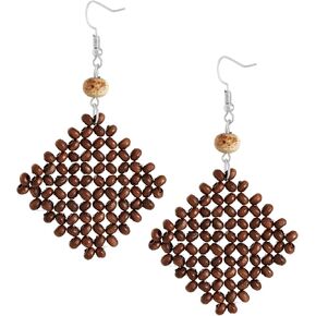 MINACHI Boho Chic Handmade Rattan Wood Dangle Drop Earrings for Women, Bohemian Summer Beach Statement Jewelry Gift for Women