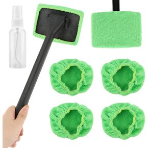 Car Windshield Cleaning Tool, Windshield Cleaner with 5 Reusable Microfiber Pads and Extendable Handle, Auto Glass Wiper Kit for Interior/Exterior Dirty Car Windows(Color:Green) in Saudi Arabia