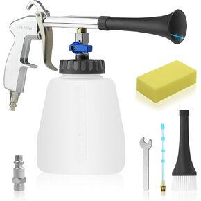 Car Cleaning Air Blow Gun, High Pressure Car Interior Spraying Washing Gun with 1L Foam Bottle, 2 Set Nozzle, 1Replaceable PU Hose for Vehicle Upholstery Carpet Seat