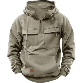 Men Tactical Hoodies Quarter Zip Long Sleeve Hooded Sweatshirts with Pockets (S-XXL)