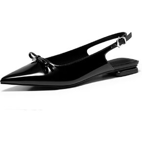 Coutgo Womens Slingback Flats Bow Slip on Dress Shoes Buckle Comfortable Ballet Flats Pointed Toe Flat Party Work Shoes