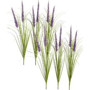 24'' Tall Faux Lily Turf (Liriope Muscari), Realistic Ornamental Grass with Small Violet-Purple Flowers (6 Pack)