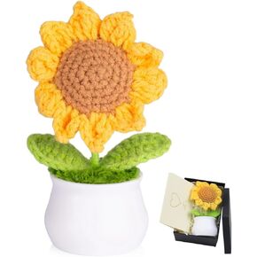 LAIDANLA Crochet Flowers Artificial Knitted Sunflower for Desk Decor, Small Handmade Sunflower Potted Plant Christmas Birthday Appreciation Party Gifts for Women Teacher Friend Coworker Mom Sister