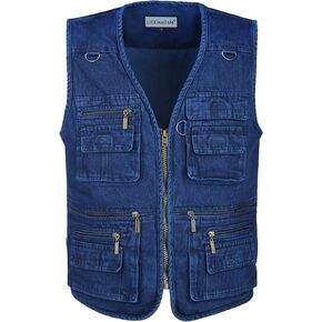 Men's Denim Multi-Pockets Leisure Work Fishing Outerwear Vest