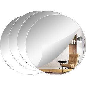 4 Pack 12 Inch Self Adhesive Round Acrylic Mirror, Acrylic Circle Wall Mirror Tiles Non Glass Mirror, Sticker Decorative Mirror for Bedroom, Bathroom, Living Room, Door