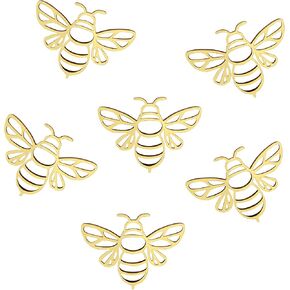 noxozoqm 6 Pieces Bee Decor Wooden Acrylic Bee Wall Art Farmhouse Bee Wooden Wall Hanging for Living Room Bedroom Garden Office Home (Gold)