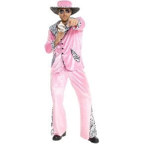 Morph Pink Pimp Costume For Men, 70s Suit, Halloween Outfit, Retro Costume