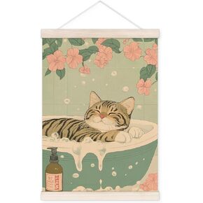 Funny Capybara Bathroom Poster Hanger with Wood Frame, Funny Capybaras in Bathtub Floral Japanese Wall Art Decor for Bathroom, Capybara Posters for Washroom Restroom Decor, 12x16 Inch