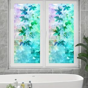 Stained Glass Window Film Green Leaf Window Privacy Film Stained Decals Static Cling Sun Blocking Decor for Home Office Windows Doors Glass Partitions 17.7x39.3 inch