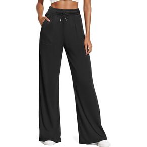Women's Casual Pants with Drawstring Lightweight Wide Leg Pants High Waisted Slacks