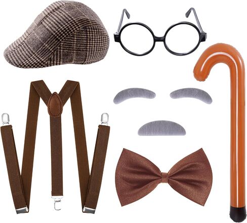 7 PCS 100 Day of School Costume Old Man Costume Grandpa Costume Accessories Set 1920s Old Man Costume Set with Hat in Saudi Arabia
