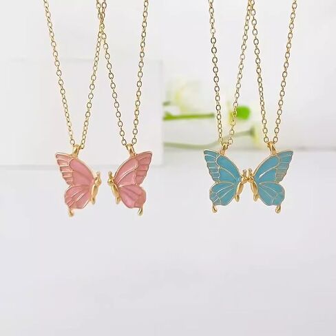 coadipress 2 Pairs Friendship Butterfly Necklace Best Friend Necklace Gifts for Women Cute Butterfly Matching Necklaces Separate Chained Butterfly Pieces Best Friend Soul Necklace Best Friend Birthday Gift in Saudi Arabia