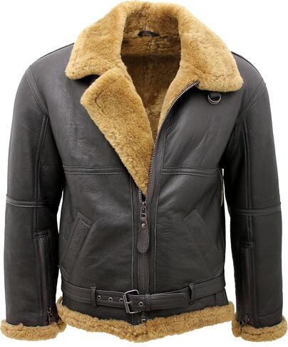 Men’s Brown RAF Real Shearling Sheepskin Flying Leather Jacket with Ginger Fur in Saudi Arabia