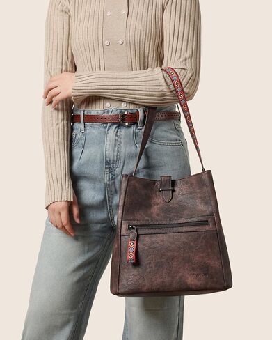 FADEON Bucket Bag for Women Purses and Handbags Designer Hobo Bags for Women Crossbody PU Leather Shoulder Bag Trendy Brown in Saudi Arabia